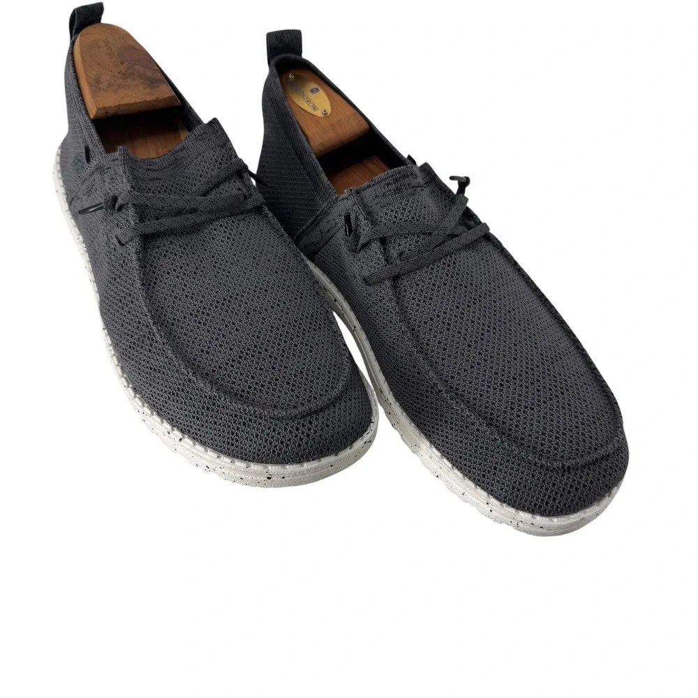 Hey Dude Wally Halo Mens Charcoal Grey Knit Slip On Moc Toe Loafers Size 11